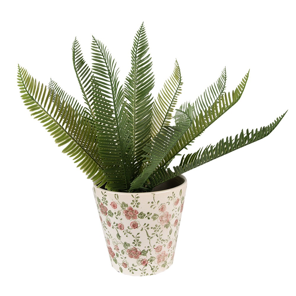 Keramický obal na květináč s růžovými květy Lillia M - Ø17*16 cm Clayre & Eef Keramický obal na květináč s růžovými květy Lillia M - Ø17*16 cm Clayre & Eef