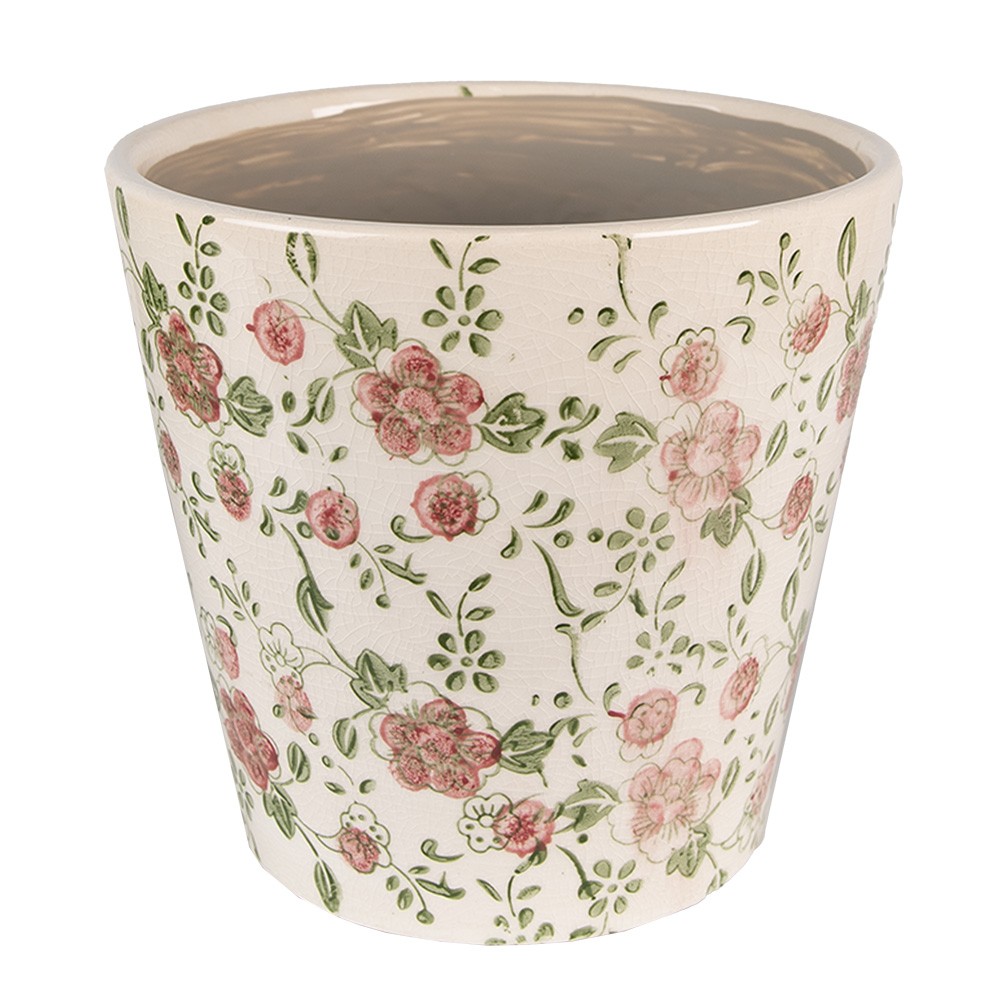 Keramický obal na květináč s růžovými květy Lillia XS - Ø12*10 cm Clayre & Eef Keramický obal na květináč s růžovými květy Lillia XS - Ø12*10 cm Clayre & Eef
