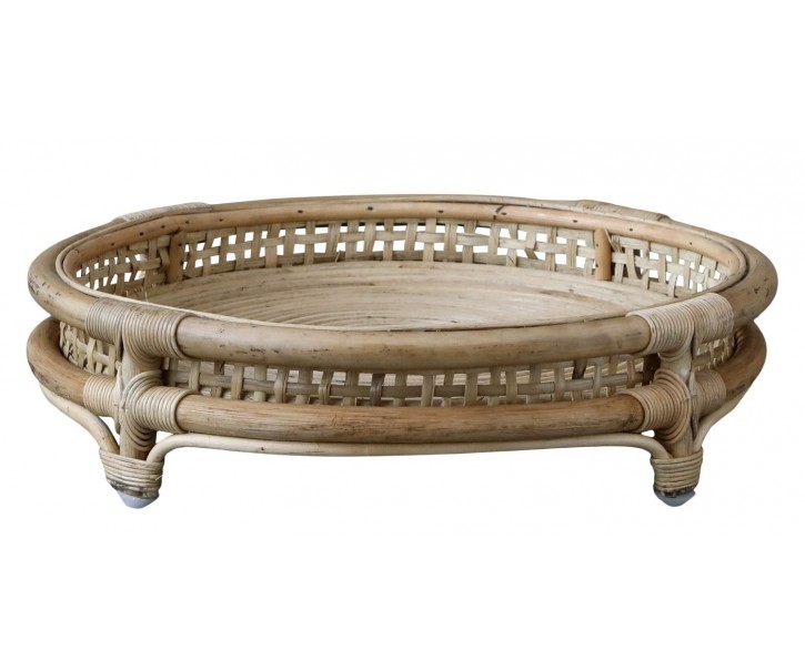 Přírodní ratanový kulatý podnos na nožkách French - Ø 36*9 cm Chic Antique