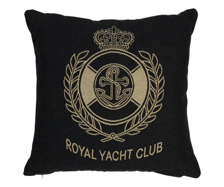 Béžovo-černý gobelínový polštář Royal Yacht Club - 45*45*16cm Mars & More 