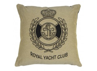 Béžovo-černý gobelínový polštář Royal Yacht Club - 45*45*16cm