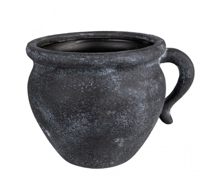 Granitový antik keramický obal na květináč s uchem Granit - 20*16*14cm Clayre & Eef