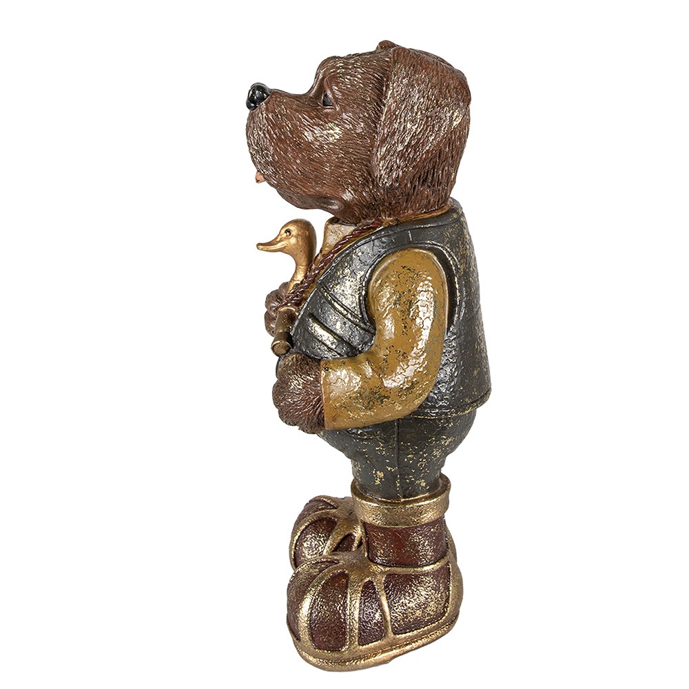 Hnědo-zelená dekorativní figurka pes držící kachnu - 16*14*34 cm Clayre & Eef Hnědo-zelená dekorativní figurka pes držící kachnu - 16*14*34 cm Clayre & Eef