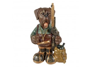 Hnědo-zelená dekorativní figurka pes držící pušku - 20*13*32 cm