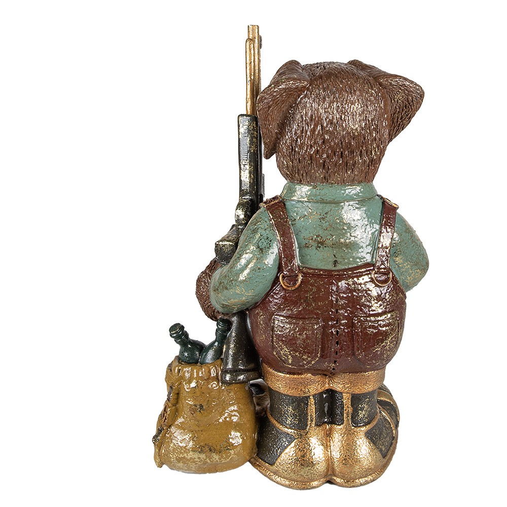 Hnědo-zelená dekorativní figurka pes držící pušku - 20*13*32 cm Clayre & Eef Hnědo-zelená dekorativní figurka pes držící pušku - 20*13*32 cm Clayre & Eef