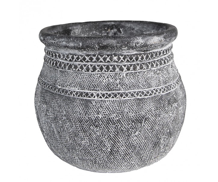 Granitový antik cementový obal na květináč se zdobením - Ø 32*29 cm Clayre & Eef