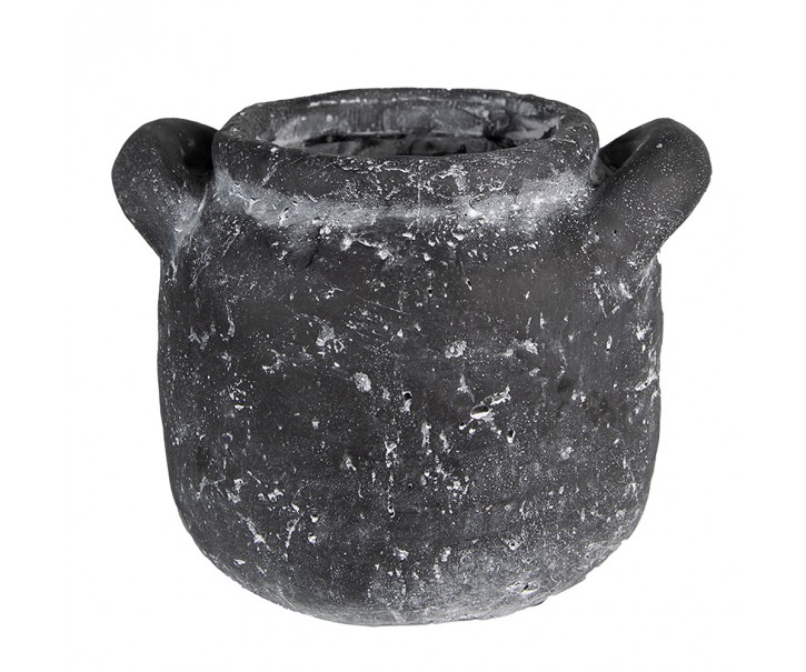 Granitový antik cementový obal na květináč s uchy - 17*15*13 cm Clayre & Eef