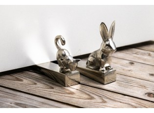 Stříbrná antik kovová dveřní zarážka kočka - 15*4*9cm