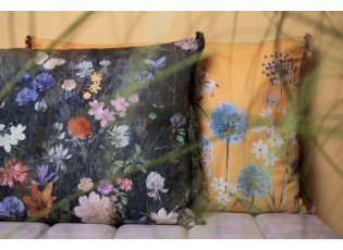 Zelený vintage barevný polštář s květy a motýly - 60*40 cm
