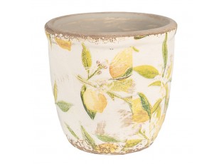 Béžový keramický obal na květináč s citróny Lemonio M - Ø14*13 cm