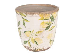 Béžový keramický obal na květináč s citróny Lemonio XS - Ø 11*10 cm