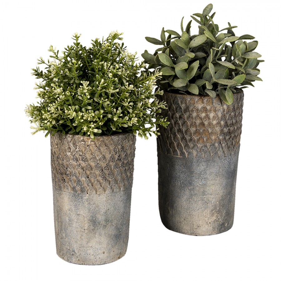 Šedý antik cementový vysoký květináč S - Ø 12*19 cm Clayre & Eef Šedý antik cementový vysoký květináč S - Ø 12*19 cm Clayre & Eef