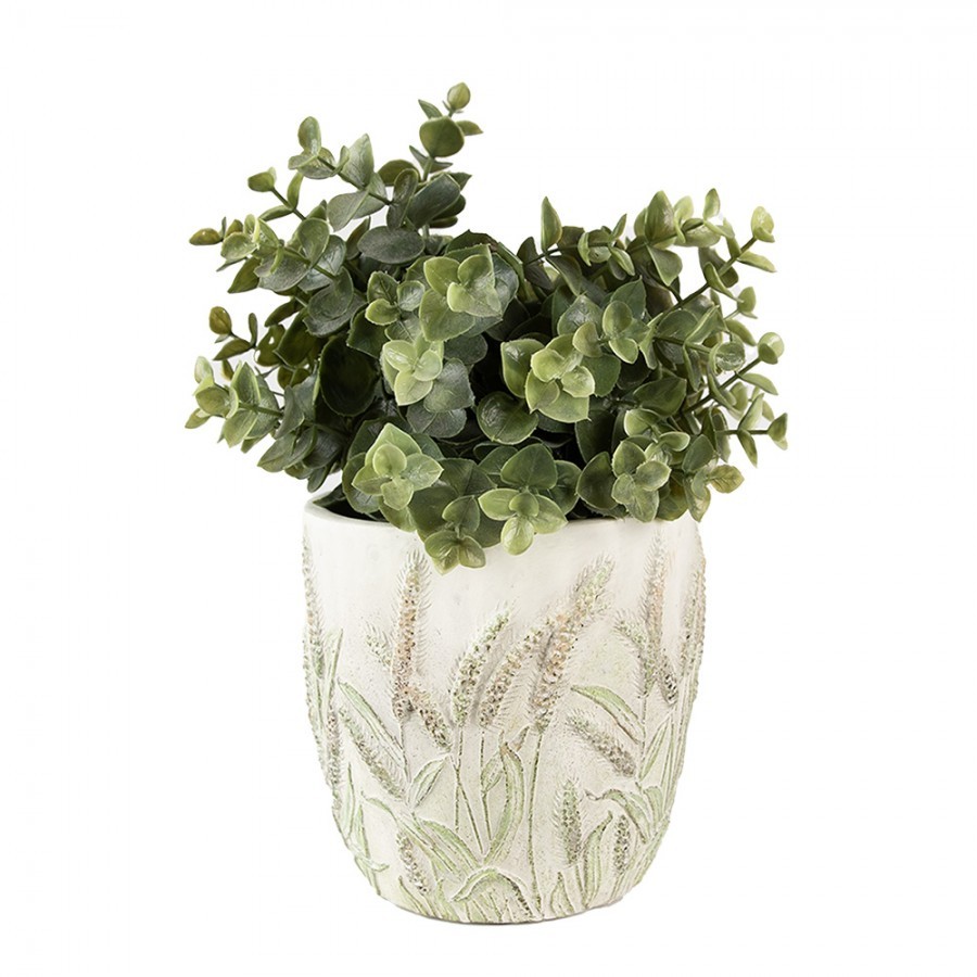 Cementový obal na květináč s jitrocelem Plantain S - Ø13*13 cm Clayre & Eef Cementový obal na květináč s jitrocelem Plantain S - Ø13*13 cm Clayre & Eef