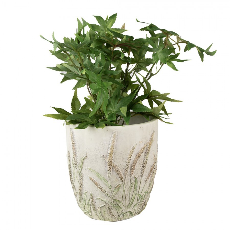 Cementový obal na květináč s jitrocelem Plantain M - Ø16*17 cm Clayre & Eef Cementový obal na květináč s jitrocelem Plantain M - Ø16*17 cm Clayre & Eef