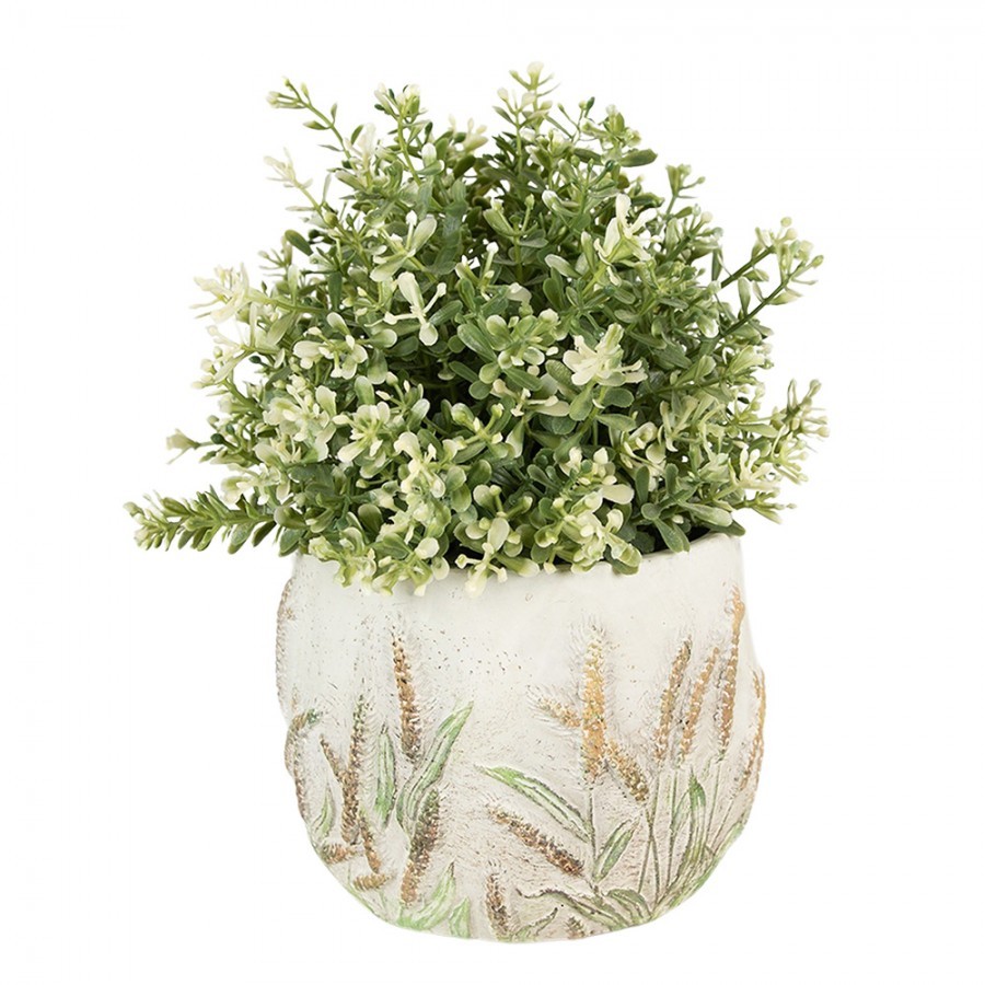 Cementový obal na květináč s jitrocelem Plantain S - Ø14*11cm Clayre & Eef Cementový obal na květináč s jitrocelem Plantain S - Ø14*11cm Clayre & Eef