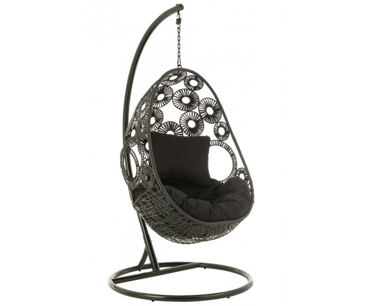 Černé závěsné ratanové křeslo Bule Black - 113*103*197 cm J-Line by Jolipa