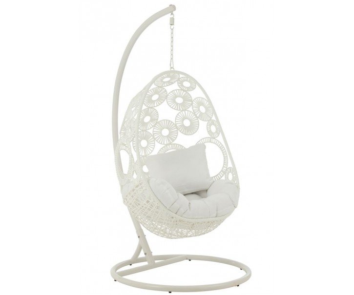 Bílé závěsné ratanové křeslo Bule White - 113*103*197 cm J-Line by Jolipa