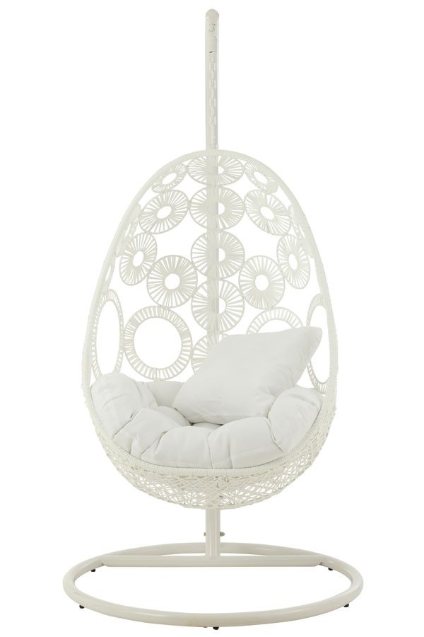 Bílé závěsné ratanové křeslo Bule White - 113*103*197 cm J-Line by Jolipa Bílé závěsné ratanové křeslo Bule White - 113*103*197 cm J-Line by Jolipa