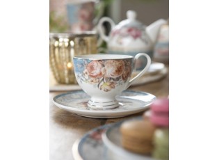 Porcelánový šálek s podšálkem Peony Rosé - Ø 9*8 / Ø 15*2 cm / 200 ml