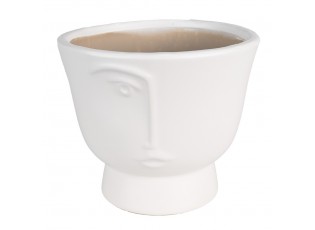 Bílý keramický obal na květináč s polovinou obličeje Facia M - Ø 14*12 cm