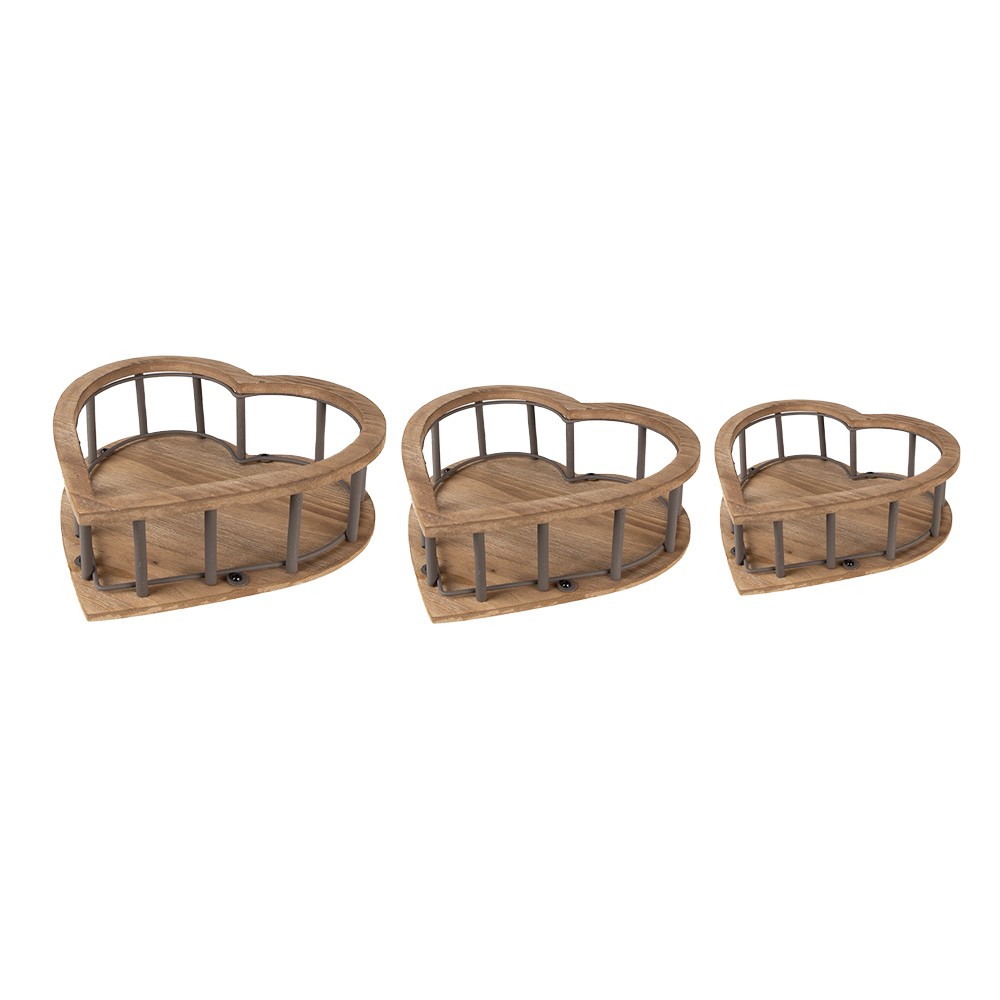 3ks hnědý dřevěný úložný košík ve tvaru srdce - 33*33*10 / 26*26*9 / 20*20*8 cm Clayre & Eef 3ks hnědý dřevěný úložný košík ve tvaru srdce - 33*33*10 / 26*26*9 / 20*20*8 cm Clayre & Eef