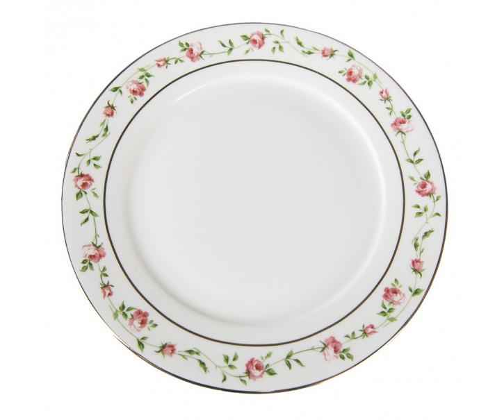 Porcelánový dezertní talíř s růžičkami Cutty Rose - ∅ 21*2 cm Clayre & Eef