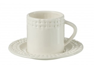 Bílý keramický šálek s podšálkem Hella White - 14*14*9 cm