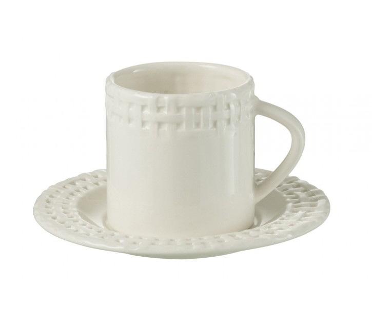 Bílý keramický šálek s podšálkem Hella White - 14*14*9 cm J-Line by Jolipa