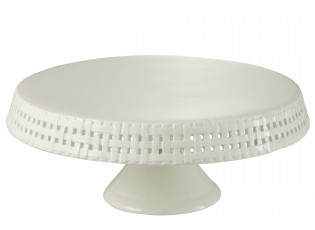 Bílý keramický podnos na noze Hella White L - Ø 34*14cm