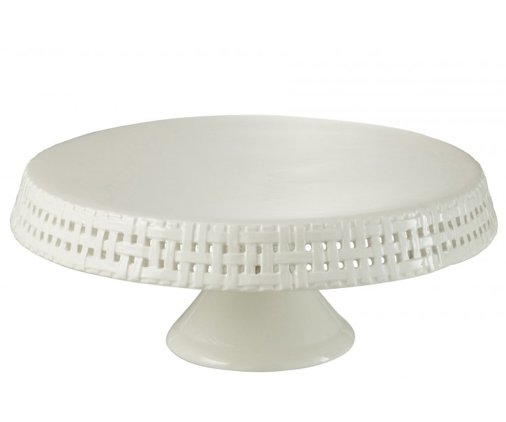 Bílý keramický podnos na noze Hella White - Ø 34*14cm J-Line by Jolipa