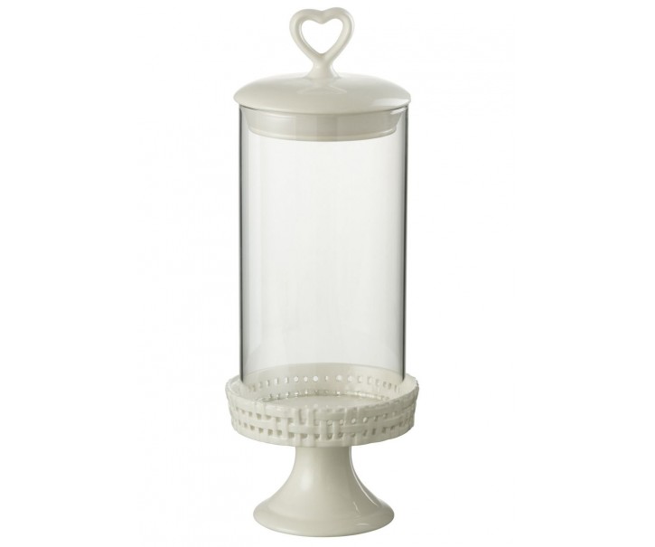 Bílá keramická dóza na noze s víkem Hella White M - Ø 11*31cm J-Line by Jolipa