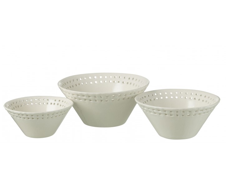 3ks bílá keramická miska Hella White - Ø14*6 / Ø17*7 / Ø19*9 cm J-Line by Jolipa