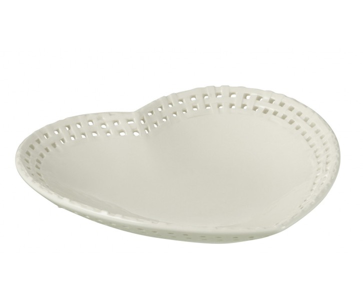 Bílý keramický dezertní talíř / miska ve tvaru srdce Hella White - 22*22*4 cm J-Line by Jolipa