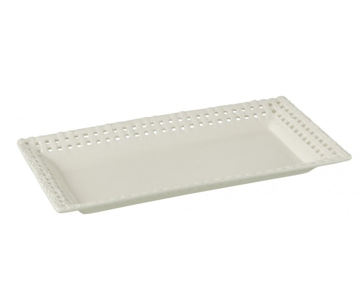 Bílý keramický servírovací podnos Hella White - 32*17*3 cm J-Line by Jolipa