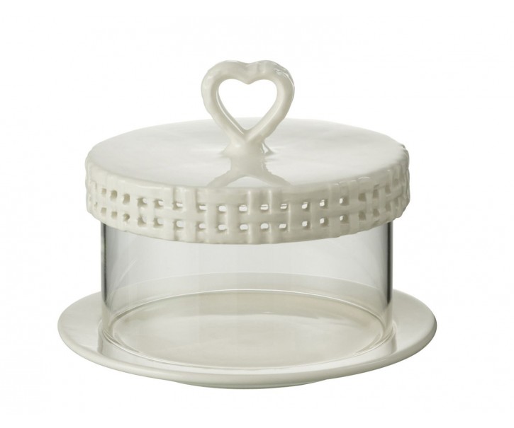 Bílý keramický servírovací podnos s poklopem Hella White - Ø16*13 cm J-Line by Jolipa