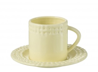 Žlutý keramický šálek s podšálkem Hella Yellow - 14*14*9 cm
