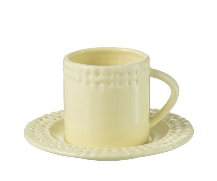 Žlutý keramický šálek s podšálkem Hella Yellow - 14*14*9 cm J-Line by Jolipa