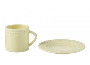Žlutý keramický šálek s podšálkem Hella Yellow - 14*14*9 cm