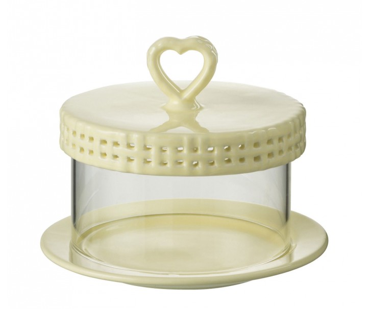 Žlutý keramický servírovací podnos s poklopem Hella Yellow - Ø16*13 cm J-Line by Jolipa
