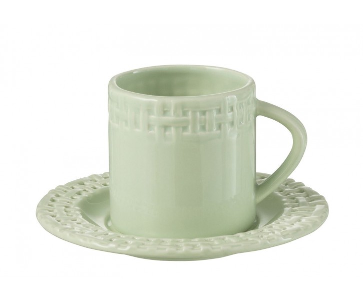 Zelený keramický šálek s podšálkem Hella Pastel Green - 14*14*9 cm J-Line by Jolipa
