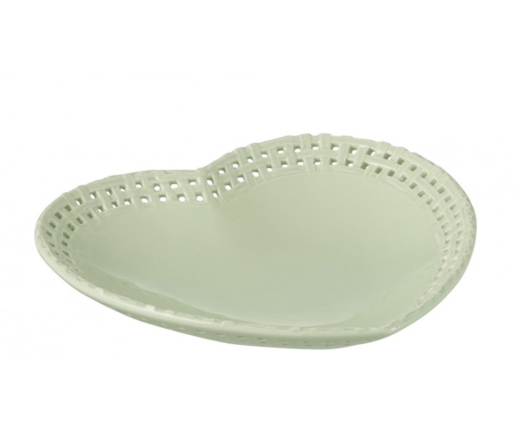 Zelený keramický talíř / miska ve tvaru srdce Hella Pastel Green - 22*22*4 cm J-Line by Jolipa