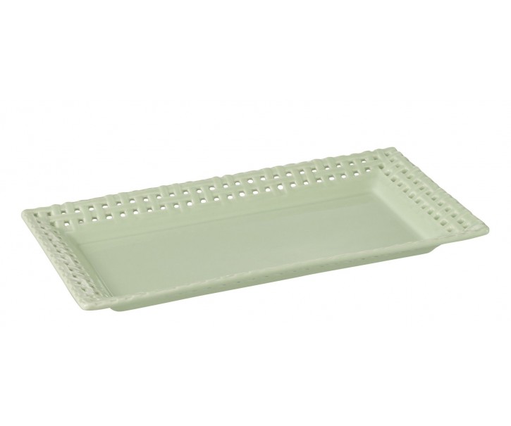 Zelený keramický servírovací podnos Hella Pastel Green - 32*17*3 cm J-Line by Jolipa