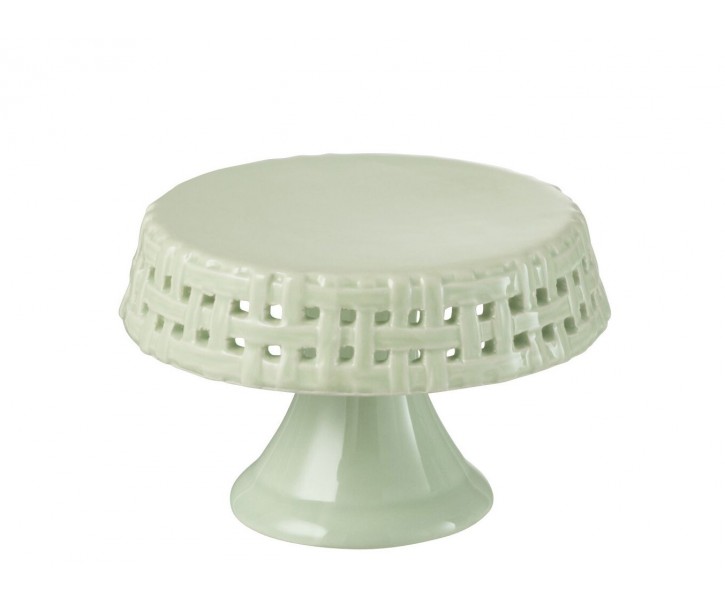 Zelený keramický podnos na noze Hella Pastel Green S - Ø 11*7cm J-Line by Jolipa