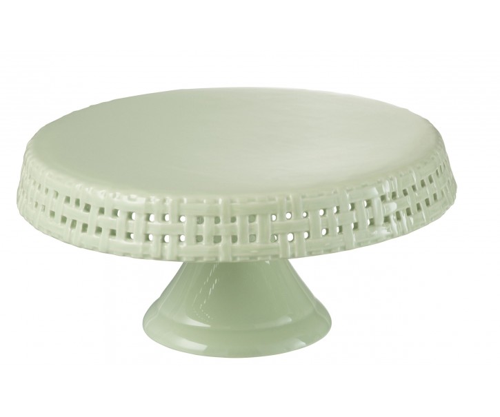 Zelený keramický podnos na noze Hella Pastel Green M - Ø 25*12cm J-Line by Jolipa