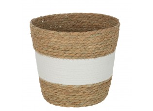 Přírodní košík z mořské trávy s bílým pruhem Witte - Ø 25*25 cm