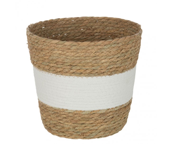 Přírodní košík z mořské trávy s bílým pruhem Witte - Ø 25*25 cm J-Line by Jolipa