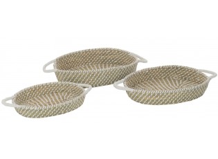 Sada 3ks přírodní oválný košík z mořské trávy s uchy Witte - 59*34*11cm