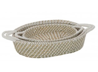 Sada 3ks přírodní oválný košík z mořské trávy s uchy Witte - 59*34*11cm