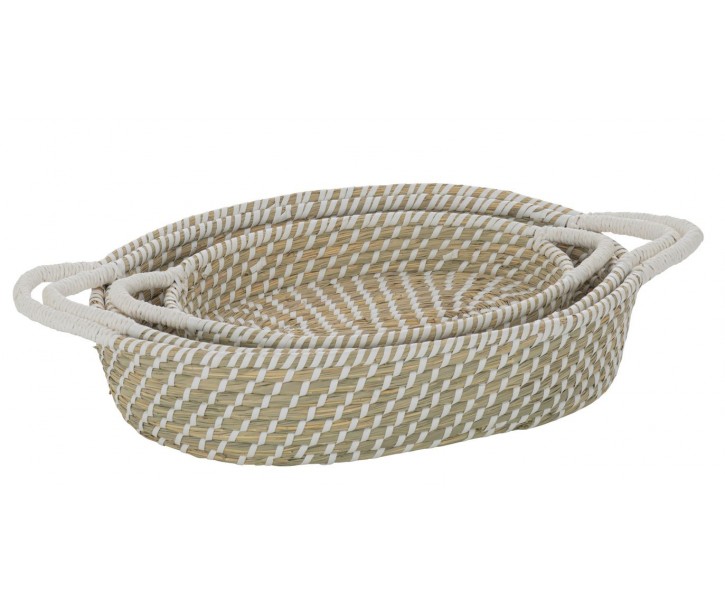 Sada 3ks přírodní oválný košík z mořské trávy s uchy Witte - 59*34*11cm J-Line by Jolipa