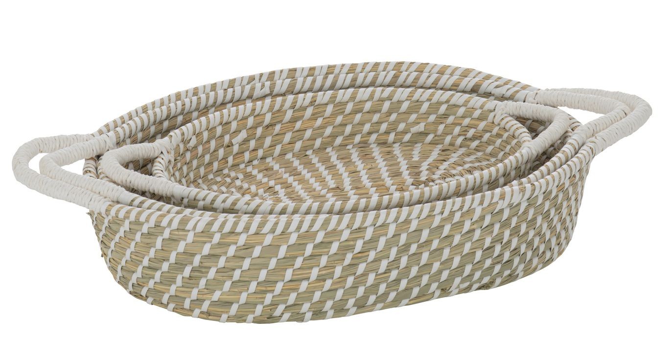 Sada 3ks přírodní oválný košík z mořské trávy s uchy Witte - 59*34*11cm J-Line by Jolipa Sada 3ks přírodní oválný košík z mořské trávy s uchy Witte - 59*34*11cm J-Line by Jolipa